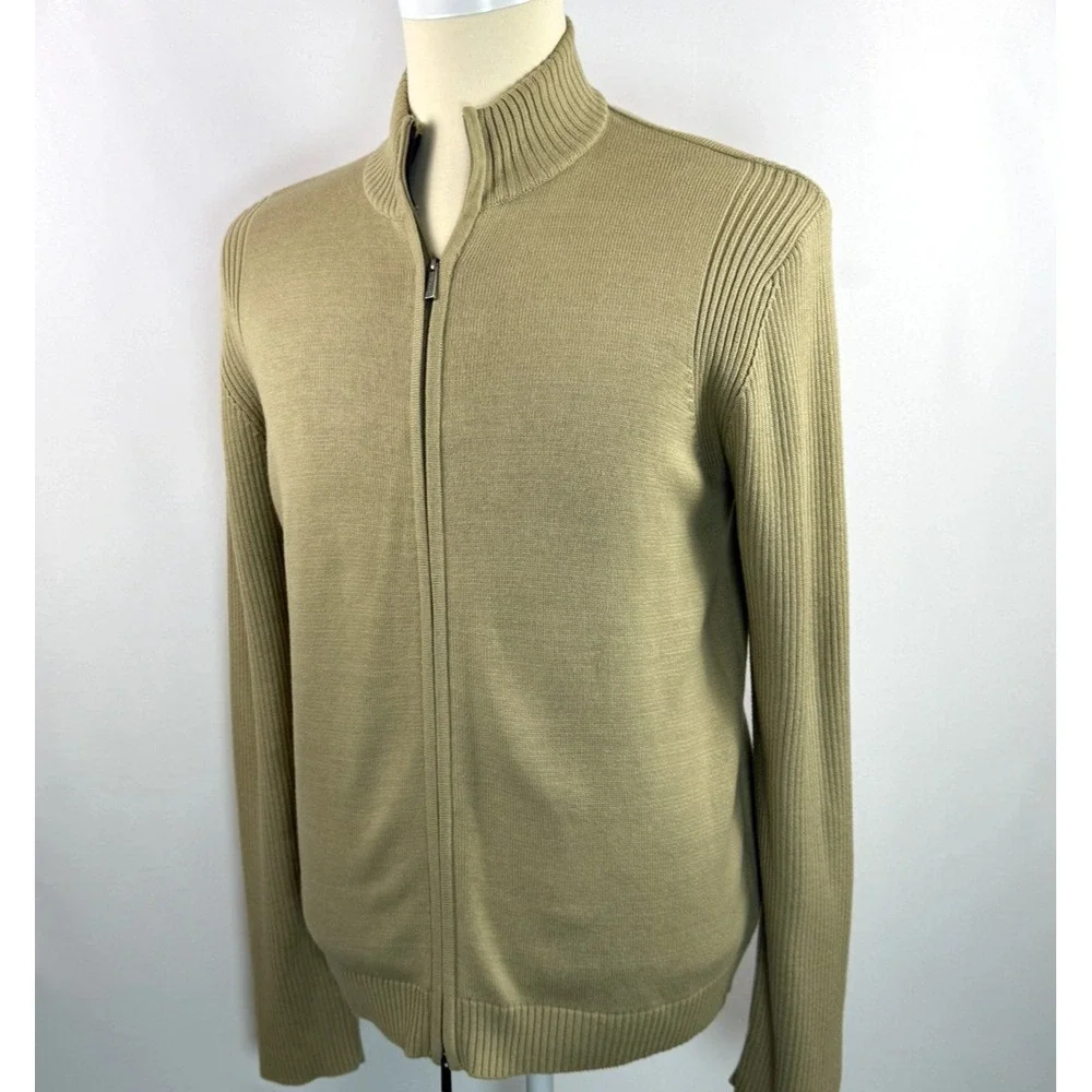 Kenneth Cole Men's Tan Cardigan Ribbed Sleeves Full Zip Sweater Size L